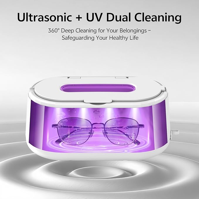 Ultrasonic Jewelry Cleaner, 50kHz Ultrasonic Cleaner Machine for Jewelry, Eyeglasses, Rings, Watch Straps, Toothbrush Heads, Dentures, Retainers, 5 Timers Cleaning Mode, 420ml 304 Stainless Steel Tank