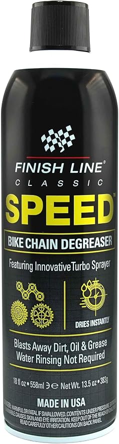 Finish Line Speed Bike Degreaser – Powerful Dry Formula for Bicycle Chains, Gears, and Disc Brakes, Turbo Spray Cleans Fast, Evaporates with No Residue, 18 oz