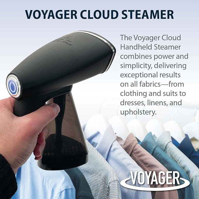 Voyager Cloud Handheld Clothes Steamer, 1650W power, Lightweight Garment and Fabric Steamer, Matte Black