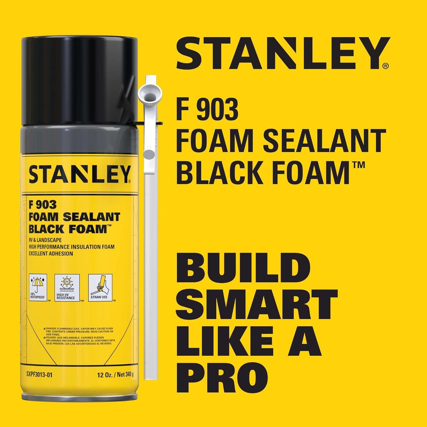 Stanley F903 Black Spray Foam Sealant (12x12oz) – Waterproof Expanding Polyurethane Foam for RV, Pond, Waterfall, Landscape & Automotive Applications – UV Resistant, Gap Filler Foam | 12 Pack