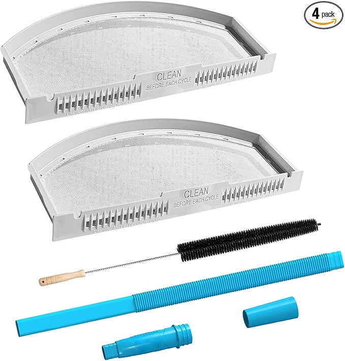 4 Pcs Dryer Lint Filter Replacement Kit for GE WE03X23881 - Includes Cleaner Brush & Flexible Hose - Stainless Steel Lint Screen for Dryer GTD42EASJ2WW, GTD33EASK0WW, GTD65EBSJ3WS