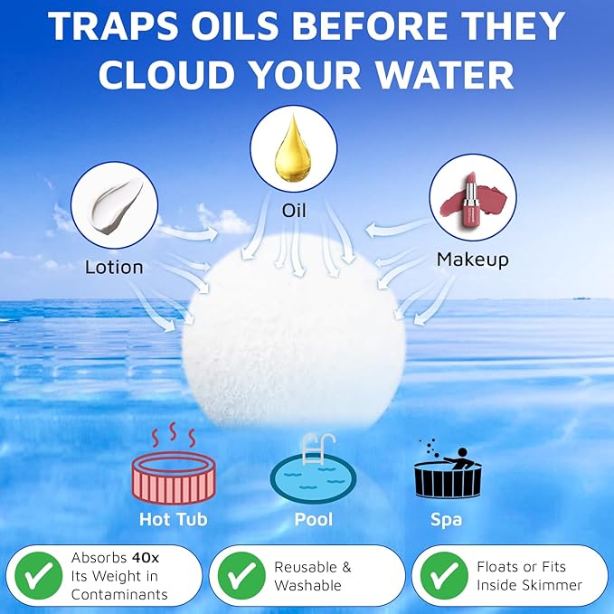 Scumballs for Hot Tub Scum Absorber & Pool Spa Surface Cleaner | Reusable 3-inch Foam Ball Absorbs Oils, hot tub Sponge scum Absorber | Hot Tub Accessories Prevents Scum Lines & Filter Clogs | 4 Pack