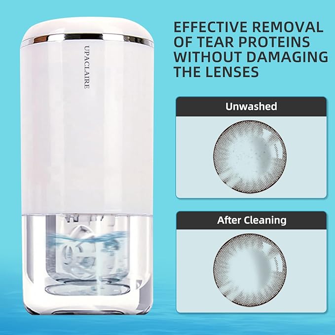 Portable Ultrasonic Contact Lens Cleaner with USB Charger and Solution Soak Case - Soft, Colored,