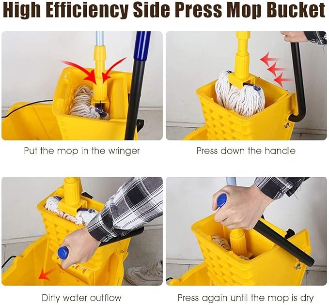 Nightcore Commercial Mop Bucket, All-in-one Tandem Floor Cleaning Wavebrake, Detachable Handle, Side Press Cleaning Wringer Portable Trolley On Wheels for Household, Commercial, 26 Quart Capacity