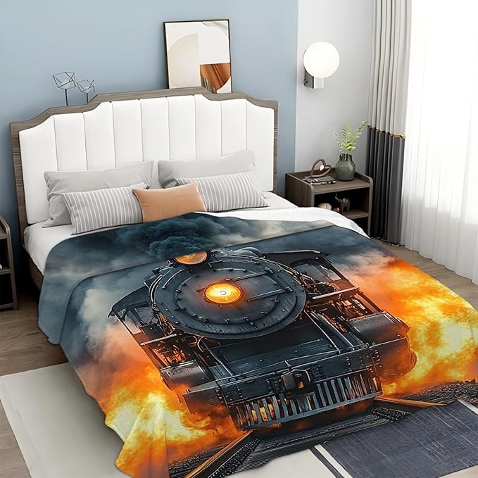 Tijuboni Steam Train Throw Blanket Locomotive Gifts for Boys Girls Men Women Kids Adults Soft Flannel Fleece Blanket for Couch Sofa Bed Home Decor 40"x50"