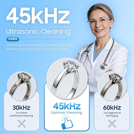 Ultrasonic Jewelry Cleaner Machine with 2×100ml Cleaning Solution, 45kHz Sonic Cleaner for Rings, Glasses & Watch Band, 550ML Stainless Steel Tank, 5 Timer, 3 Power Levels, Degas Mode-Pink