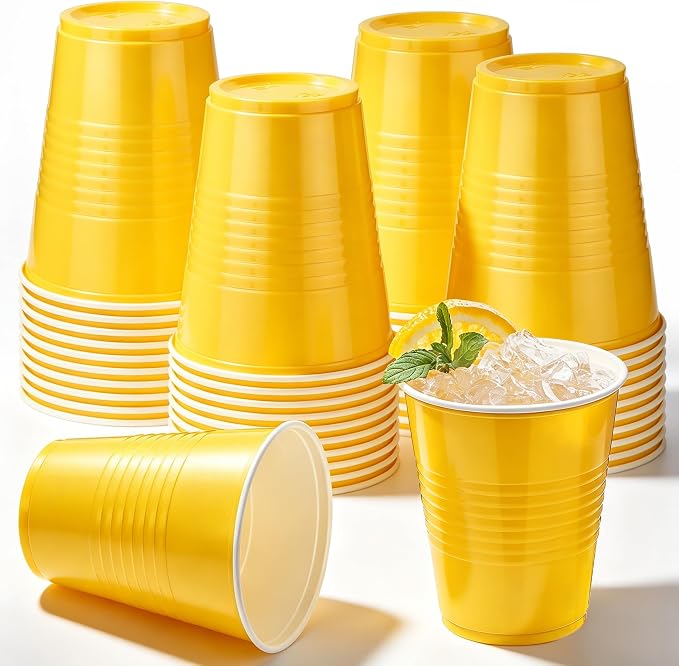 Kochorie 50 Pack Yellow Disposable Plastic Cups 12 Ounce Drinking Party Cups Bulk Party Cup for Summer Graduation Birthday Tropical Parties, Outdoor Barbecues Picnics Events