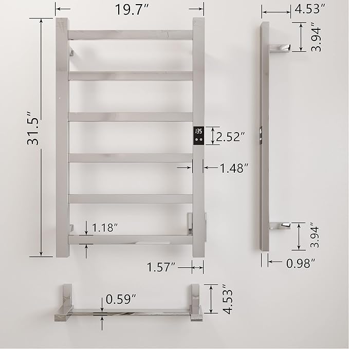 Topdattion Electric Towel Warmer | Super Thin | with Timer & Temperature Multi-Level Adjustments | Hardwired & Plug-in | 6 Bar Polished Finish
