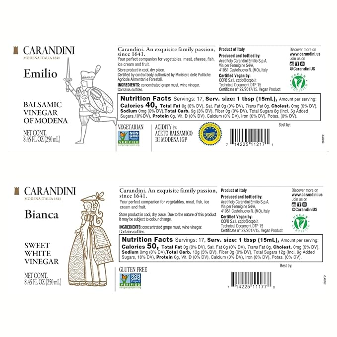 Carandini Emilio Silver Balsamic Vinegar of Modena PGI & Bianca Sweet White Vinegar Combo Set with Gift Box, Gift for Mother | Made in Italy