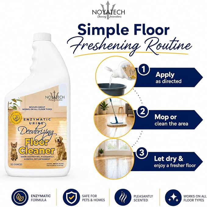 NOYATECH Pet Floor Cleaner for Mopping – Enzyme Urine & Odor Eliminator – Safe for Hardwood, Tile, Laminate & Grout – Dog & Cat Pee Concentrate, 32 oz