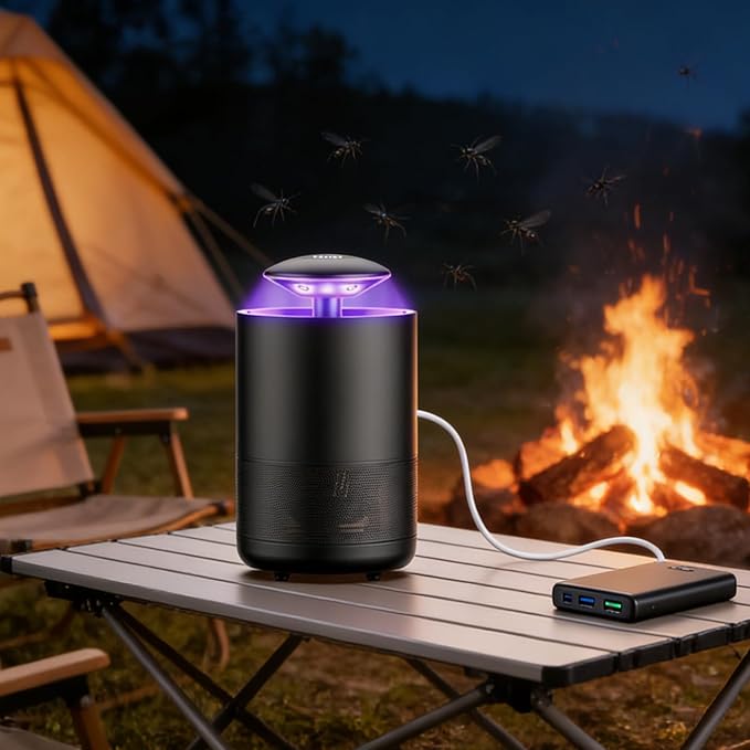 Fly Trap Indoor Mosquito Flying Insect Trap Automatic Electric Fly Catcher Fan Powered Gnat Catcher with 3 Sticky Boards, for Kitchen, Living Room, Dining Room, Yard, Swimming Pool, Picnic or Camping