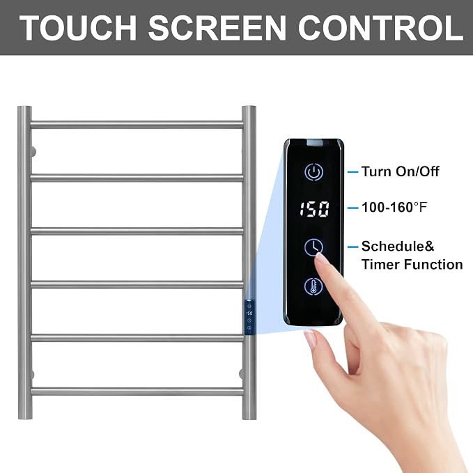 Electric Towel Rack with Voice Control for Alexa & Google Home,TUYA-Wall-Mounted Bathroom Heating Towel Warmer,Plug-in,26.77x20.47x4.39in,Stainless Steel Material,Brushed，6 Bars