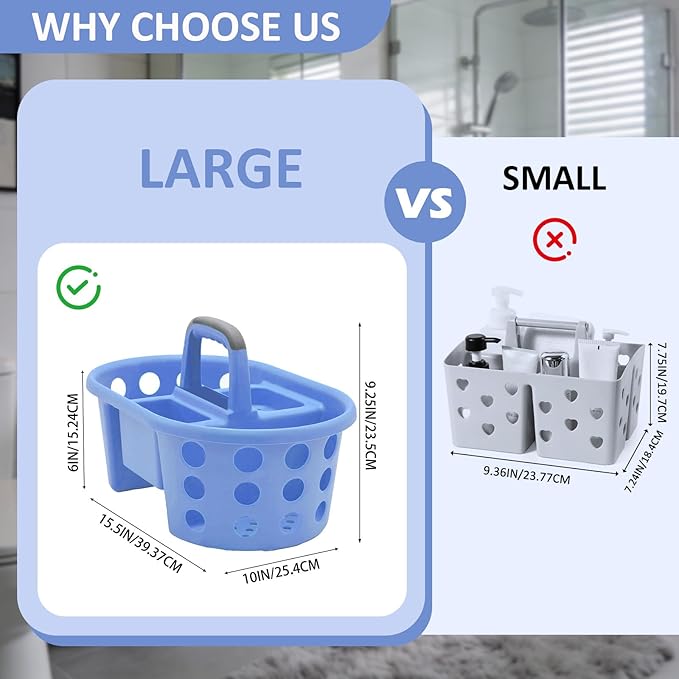SIMPLYKLEEN Large Shower Caddy Portable 2PC - Made in USA Plastic Jumbo Size Dorm Storage Candy Tote with Handle Shower Organizer for Bathroom, Pantry, Kitchen, College Dorm, Periwinkle
