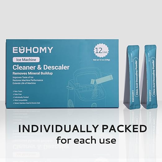 EUHOMY Ice Maker Cleaner & Descaler | 12 Use & Individually Packed | Ice Machine Cleaner with Organic Citric Acid Descaling Powder, Ideal for All Brands