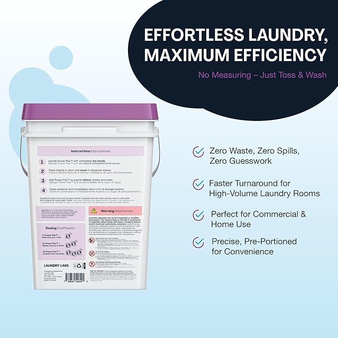PowerPax Power Pellets Laundry Detergent Capsules, Lavender, 425 Count – Stain Remover, Odor Eliminator, Color Protection and Fabric Softener for Everyday Laundry Cleaning