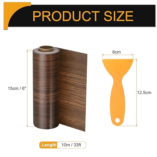 HARFINGTON Wood Grain Repair Tape 6 Inch x 33ft Self Adhesive Repair Patch Tape Simulated Wooden Floor Tapes with Plastic Scraper for Tables Doors Windows Furniture, Ebony