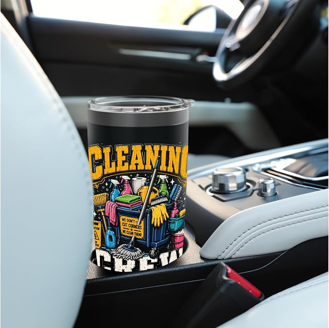 Cleaning Crew Funny Custodian Teamwork Gifts for Men Women Stainless Steel Insulated Tumbler