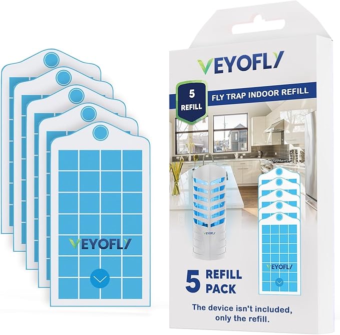 VEYOFLY Fly Trap (1 Device + 3 Glue Boards) + 5 Refills Pack Bundle - Plug in Flying Insect Trap, Fruit Fly Traps for Indoors-Mosquito,Fruit Fly, Gnat Trap, Bugs- No Odor