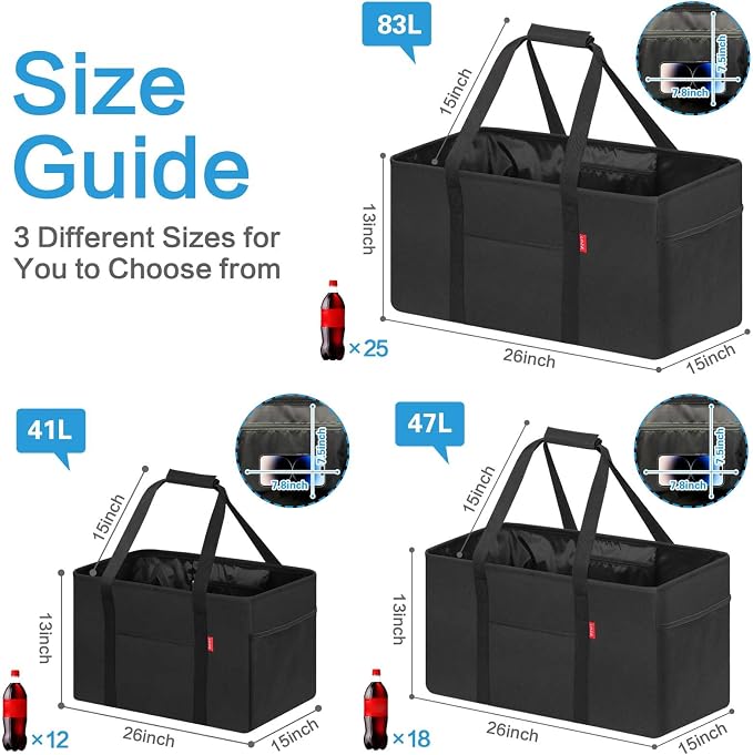 LHZK Standing Extra Large Utility Tote Bag with Metal Wire Frame and the Sides Rinforced, Extra Large Tote Bag with Handle, Reusable Grocery Bags Foldable, Beach Bag, Car Tote (Black) | Metal Wire Frame