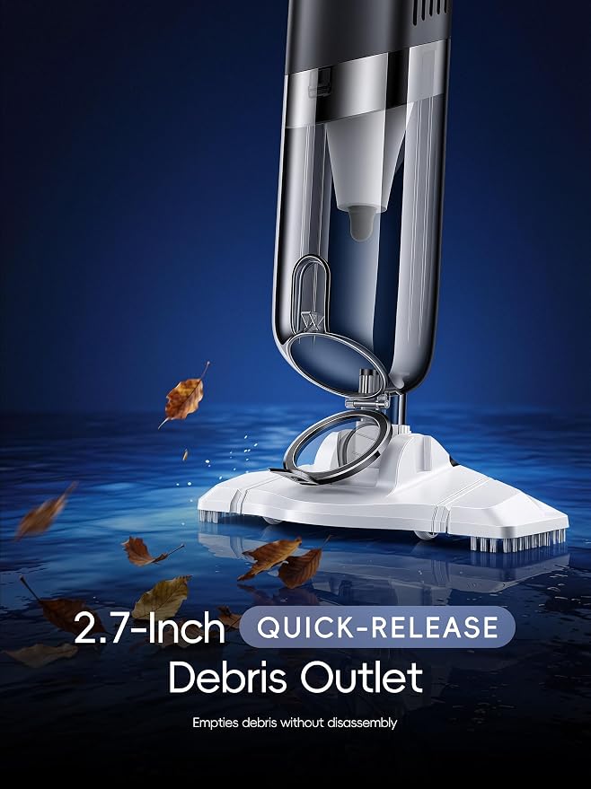 Cordless Pool Vacuum for Above Ground & Inground Pools, Handheld Swimming Pool Vacuum with Curve-Adaptive Vacuum Head, Removes Sand, Leaves & Debris, 18.5 GPM High-Flow Suction, 1-Hour Cleaning