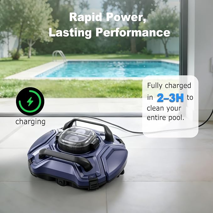 Cordless Pool Vacuum for Above Ground & Inground Pools, 120 Min Runtime Robotic Pool Cleaner with Retrieval Hook, Auto-Parking, Lightweight, Ideal for Flat-Bottom Pools up to 914 sq.ft
