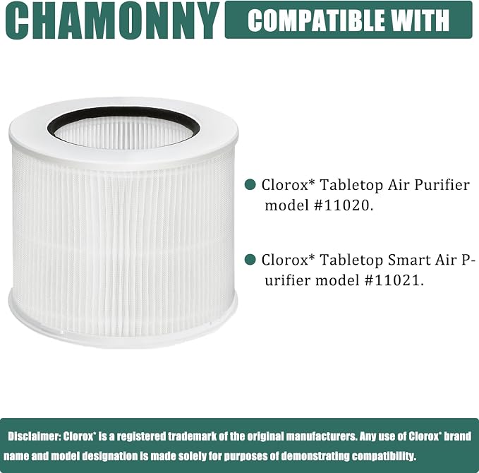 12020 Filter Replacement, Compatible with Clorox Tabletop Smart Air Purifier 11020 & 11021, 200 Sq. Ft. Capacity, 2Pack (12020 Filter)