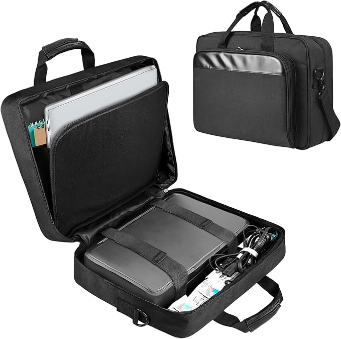 Double-Layer Portable Mobile Printer Storage Bag with 16.14 in Compatible with HP Tango/Tango X, HP Officejet 250/200 Printer Carrying Case with Laptop Layer, Shoulder & Trolley Strap