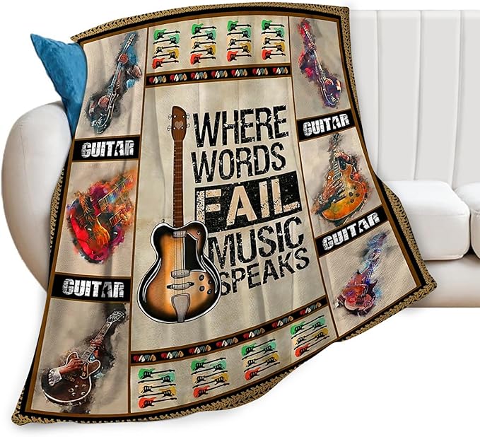 Tijuboni Guitar Music Throw Blanket Guitar Gifts for Girls Boys Women Men Kids Adults Soft Flannel Fleece Blanket for Couch Sofa Bed Home Decor 50"x60"