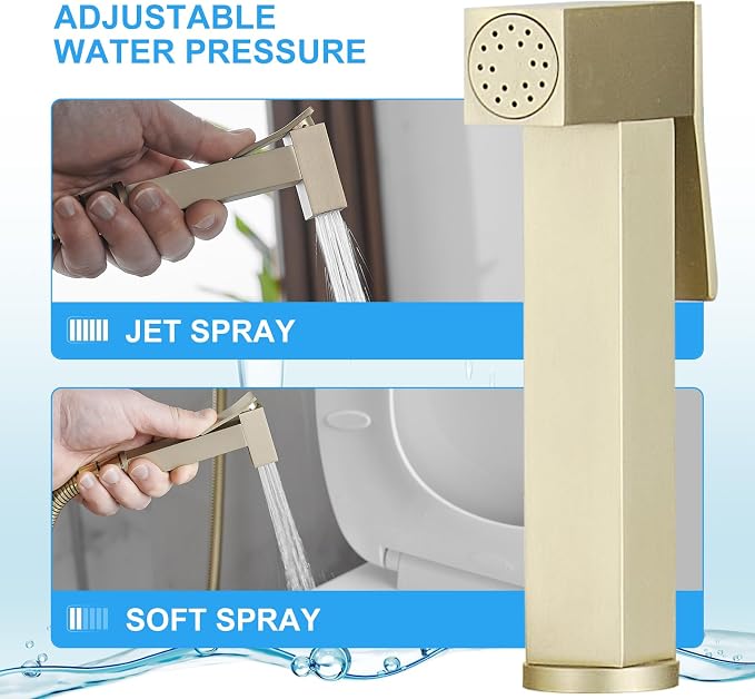 BWE Gold Handheld Toilet Bidet Sprayer Kit with Adjustable Pressure | | Adults & Kids & Pets Cleaning| Hot & Cold Water Control | Leak Resistant Design | Easy Install