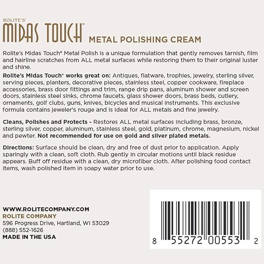 Rolite Midas Touch Metal Polishing Cream 2 Pack 2 Lb Each for Silver Gold Brass Copper Chrome Non-toxic Jewelry Restoration