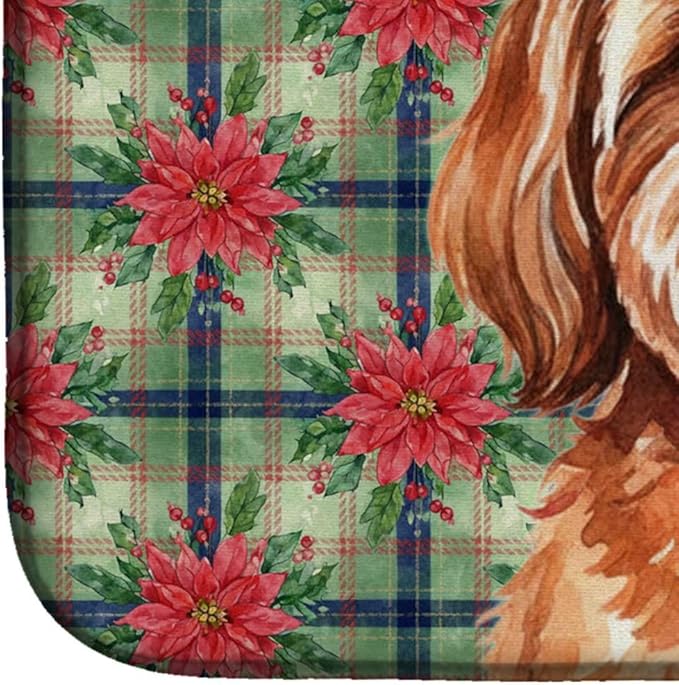 Caroline's Treasures Red Lhasa Apso Christmas PoinsettIas Dish Drying Mat Absorbent Dish Drying Mat Pad for Kitchen Counter Dish Drainer Mat for Countertop, 14 x 21", Multicolor