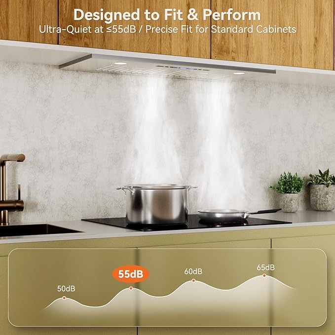 Hermitlux 30 inch Built-in/Insert Range Hood, 600 CFM Stainless Steel Vent Hood with 3 Speed Gesture Sensing & Touch Control Panel, Ducted/Ductless Convertible, LED Light and Charcoal Filters