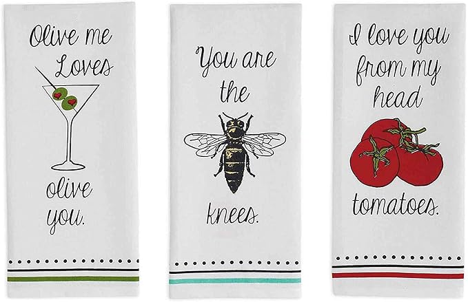 DII Everyday Collection Dishtowel Set, 18x28, Love You 3 Piece (Pack of 2)