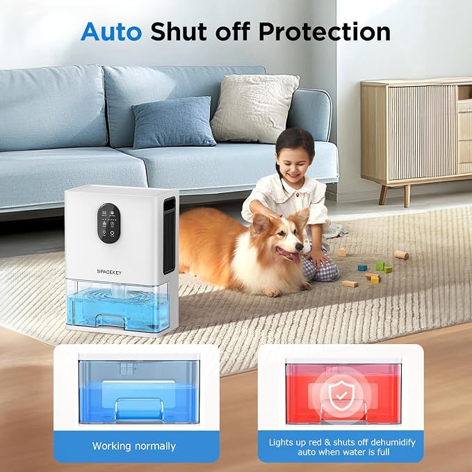 Dehumidifier, 106 OZ Water Tank Dehumidifiers for Home with Timer, 1000sq.ft Quiet Dehumidifier for Basement Bathroom Bedroom RV, Auto Shut Off, Sleep Mode, Washable Filter, 7 Color Light, White