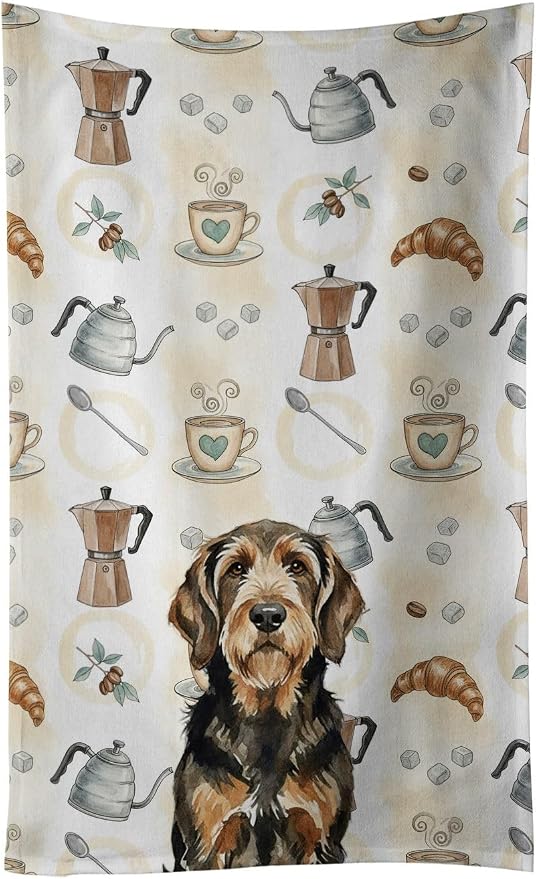Caroline's Treasures Black and Tan Otterhound Coffee Bar Kitchen Towel Velour Plush Front and Cotton Loop Back Machine Washable