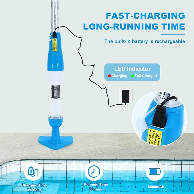 4-in-1 Cordless Rechargeable Small Pool Hot Tub Spa Pond Vacuum, Handheld Pool Cleaner Ideal for Spas, Hot Tubs Pond & Small Pools – 2026 New Model (Light Blue)