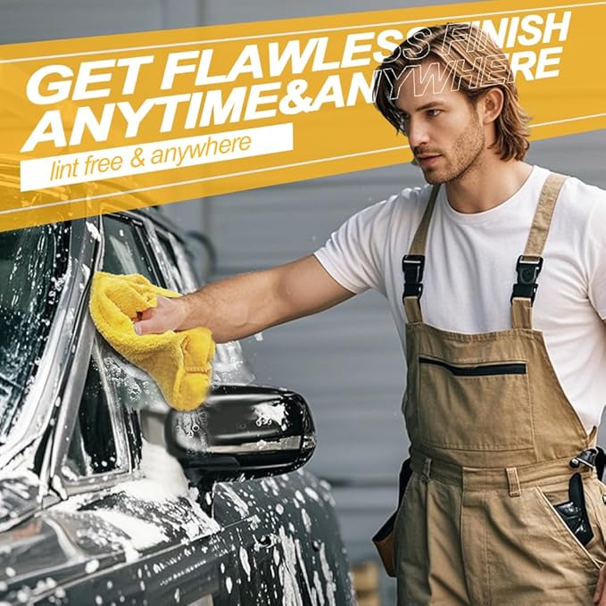 Car Wash Drying Towels, 450gsm Ultra-Thick Absorbent Lint-Free Extra Soft Microfiber Rags for Car Detailing, Interior & Exterior Cleaning Cloths, 16in x 16in - Coral Fleece, Yellow, 12 Packs