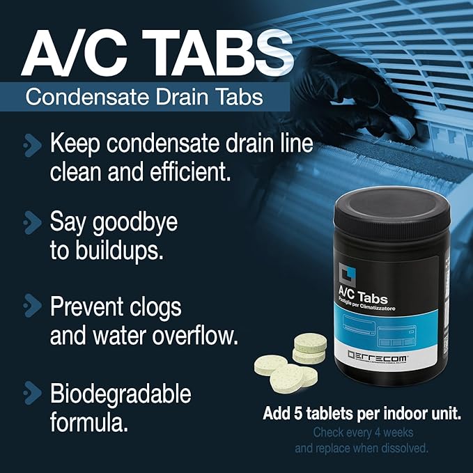 ERRECOM A/C Tabs – 40 Tablets |HVAC Condensate Pan & Drain Line Treatment, Prevents Clogs and Water Overflow, Long-Lasting AC Maintenance Tablets, One tablet lasts up to 4 weeks