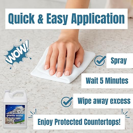 Black Diamond Granite Sealer – Seals and Protects Stone Countertops Without Changing Appearance – Guards Against Food, Oil & Water Stains – for Granite, Marble, Travertine & More –4 Gallons