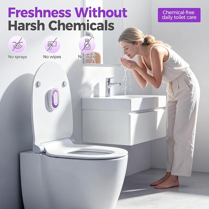 UV-C Toilet Lid Sanitizer, Hands-Free 99-Second Auto Cycle, Helps Sanitize & Reduce Odors, No Harsh Chemicals, 180° Coverage, 2000mAh Rechargeable Battery, USB-C Fast Charging