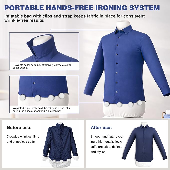 Automatic Ironing Machine, Portable Hands-Free Wrinkle Remover for Shirts & Pants, Gentle on All Fabrics, Ironing Machine Perfect for Apartments, Business Travel & Small Spaces