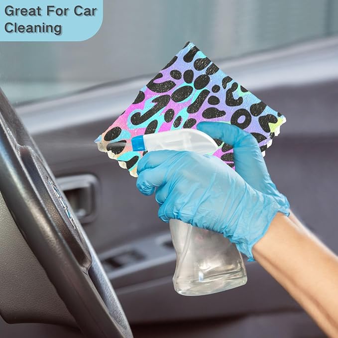 Rainbow Leopard Kitchen Towels Set of 6 Reusable Super Absorbent Dish Cloths for Washing Dishes Cars Home Machine Washable