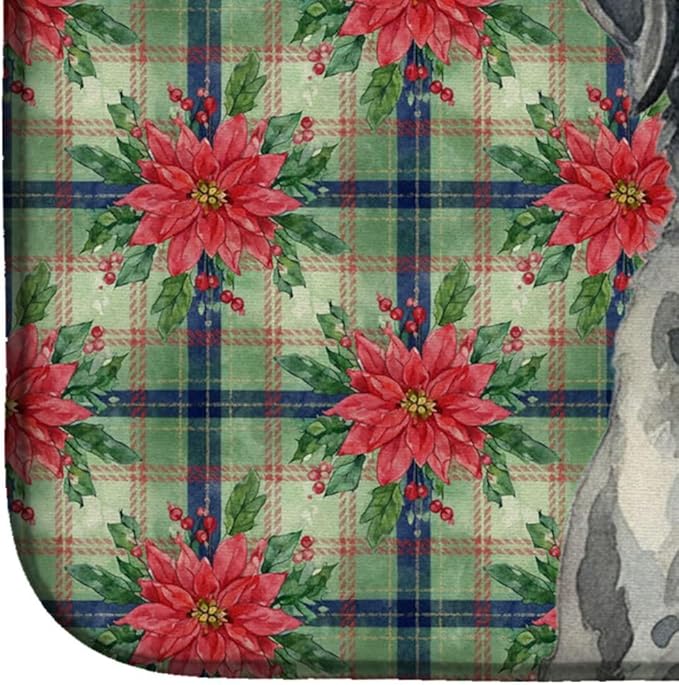 Caroline's Treasures Gray Bouvier des Flandres Christmas PoinsettIas Dish Drying Mat Absorbent Dish Drying Mat Pad for Kitchen Counter Dish Drainer Mat for Countertop, 14 x 21", Multicolor
