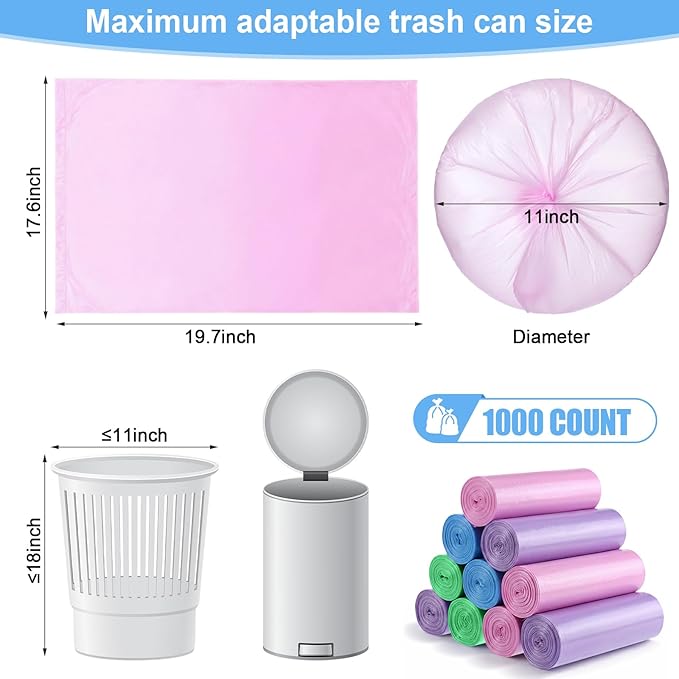 1000 Pcs Small Trash Bags 4 Gallon Small Garbage Bags Wastebasket Liners Trash Can for Bathroom Office