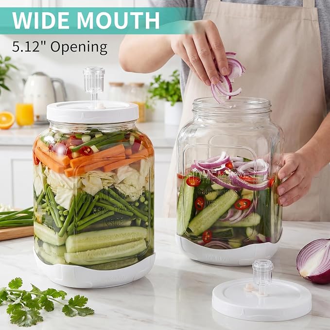 FavorFlavor 2 PCS 1.5 Gallon Fermentation Jar with Airlock and Lid, Wide Mouth Mason Jar with Scale Mark, Glass Container with Non-slip Base for Sauerkraut, Sourdough Starter, Kombucha, Mead Making