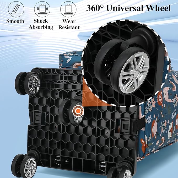 2 in 1 Shopping Cart with Wheels, Grocery, Portable Utility Dolly, Luggage Cart, Foldable Hand Truck with Built-in Removable Waterproof Bag for Shopping, Camping, Travel (Animal World)