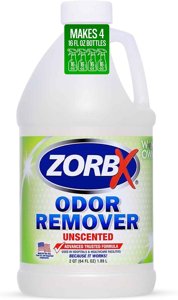 ZORBX Unscented Odor Eliminator Spray 64 Oz – Hospital-Grade Permanent Odor Remover for Pet & Human Urine, Smoke & Strong Household Odors – Carpet, Upholstery, Mattress, Bathroom, Car & More