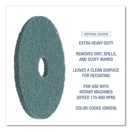 Boardwalk Heavy-Duty Scrubbing Floor Pads, 16" Diameter, Green, 5/Carton