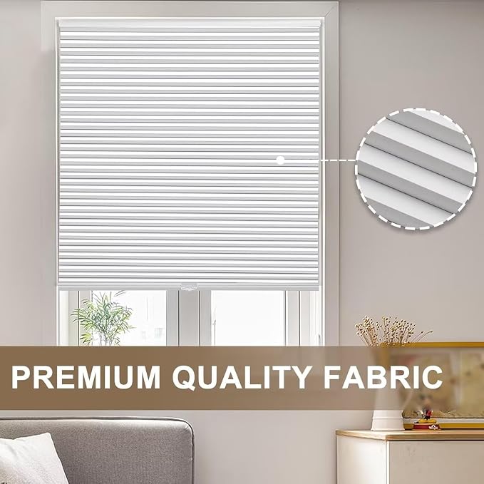 MYshade Cordless Blackout Cellular Shades, 1.5" Honeycomb Window Blinds for Bedroom & Nursery, Thermal Insulated, Noise Reducing, Privacy Shades, Inside or Outside Mount (26" W x 64" H, White)