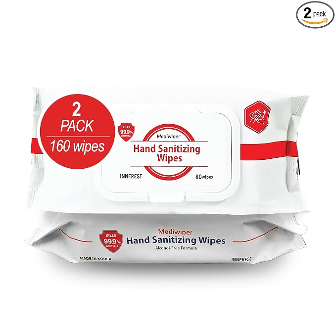 Mediwiper 160 Wipes (80 * 2 Packs) Alcohol-Free Sanitizing Wipes, Multi-Surface Cleaner, Large Unscented Wet Wipes Bulk, Hand Cleaning Cloth for School, Office, Business & Travel